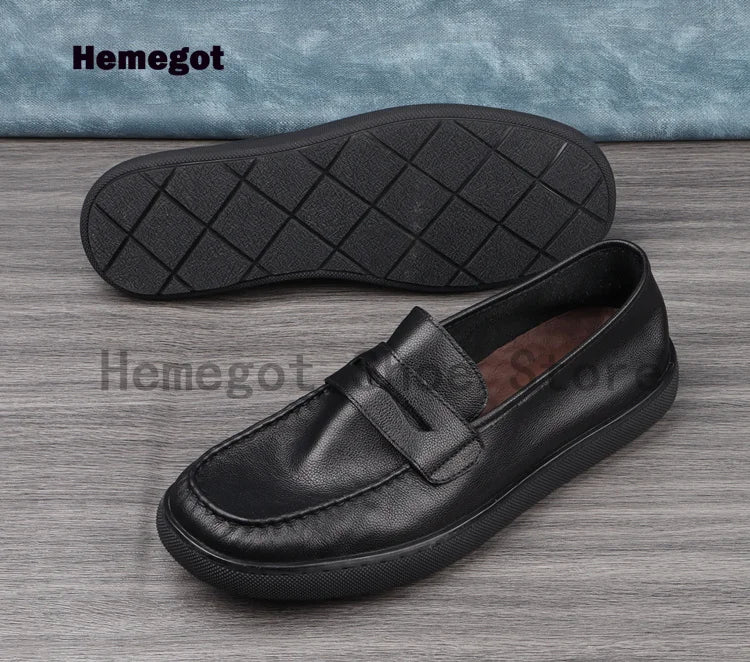 Black Leather Loafers Men Shoes Summer Soft Leather Men's Shoes Cowhide Breathable Single Shoes Handmade Casual Leather Shoes