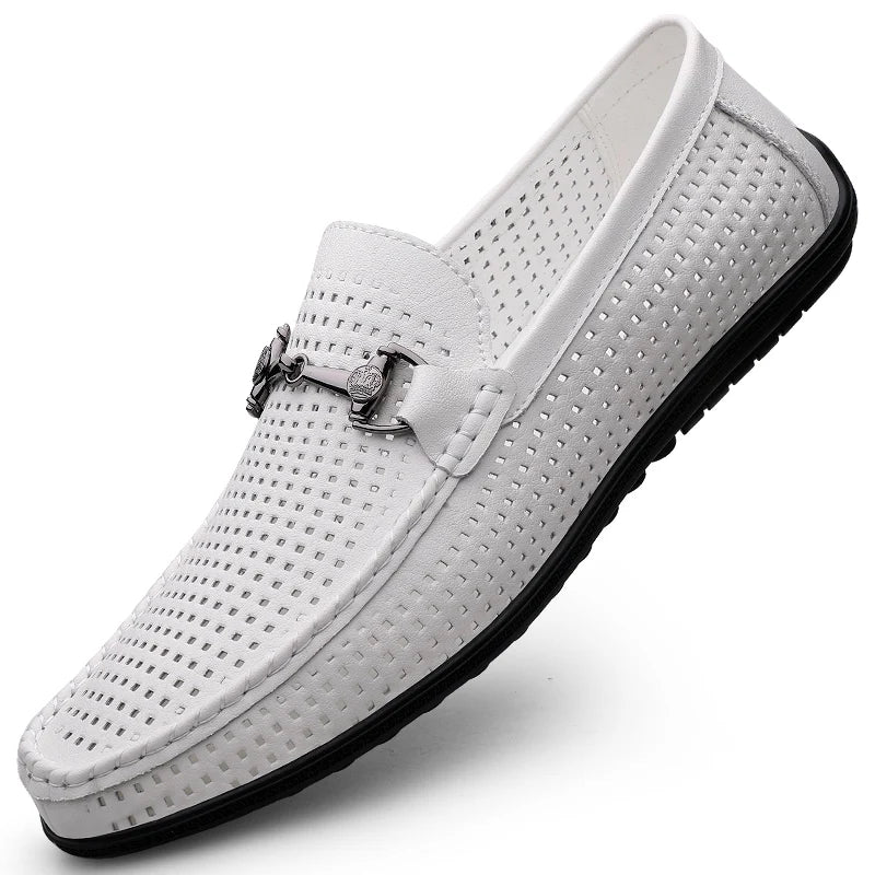 Elegantes Men Genuine Leather Loafers Non Slip Walking Shoes Breathable Outdoor Slip on Flats Casual Shoes Man Driving Moccasins