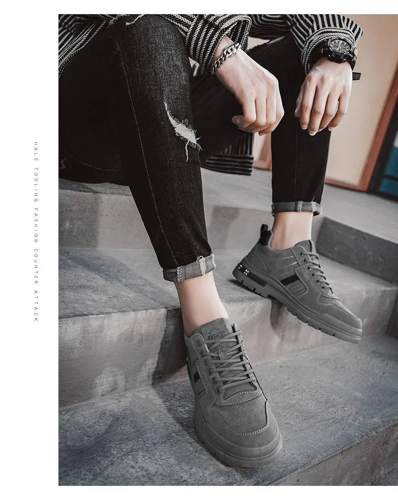 Oulylan Men's Luxury Running Shoes Breathable Skateboarding Shoes Black Thick Soled Comfortable Casual Sports Shoes Denim Boots