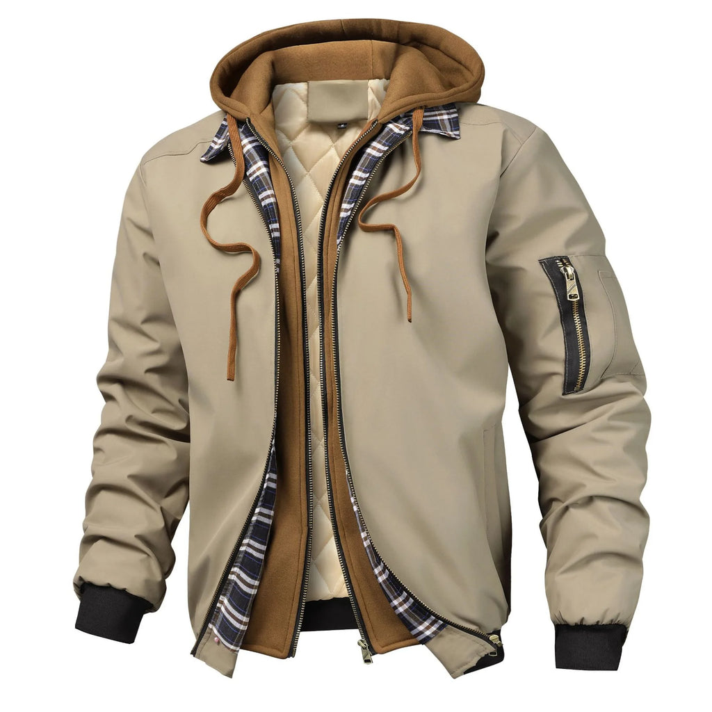 Spring Autumn Winter New Fashion Men’s Casual Trendy Color-coded Loose Fake 2 Piece Set Jacket Male Hooded Coats Clothes Tops