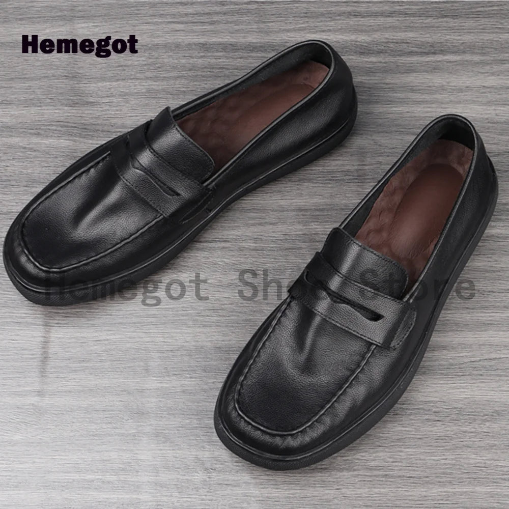 Black Leather Loafers Men Shoes Summer Soft Leather Men's Shoes Cowhide Breathable Single Shoes Handmade Casual Leather Shoes