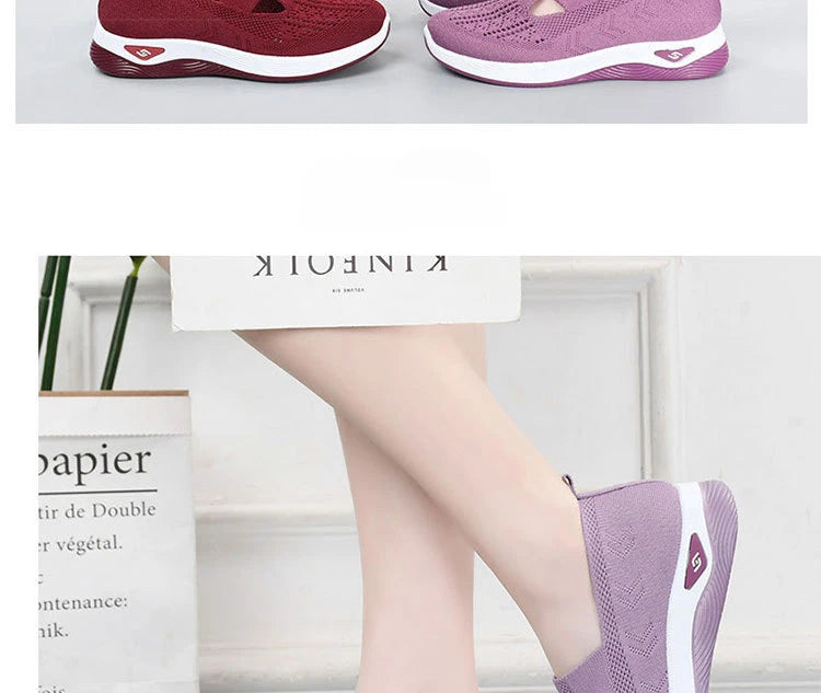 Women's New Summer Shoes Mesh Breathable Sneakers Light Slip on Flat Sandals Anti-slip Walking Woven Shoes Zapatillas De Mujer