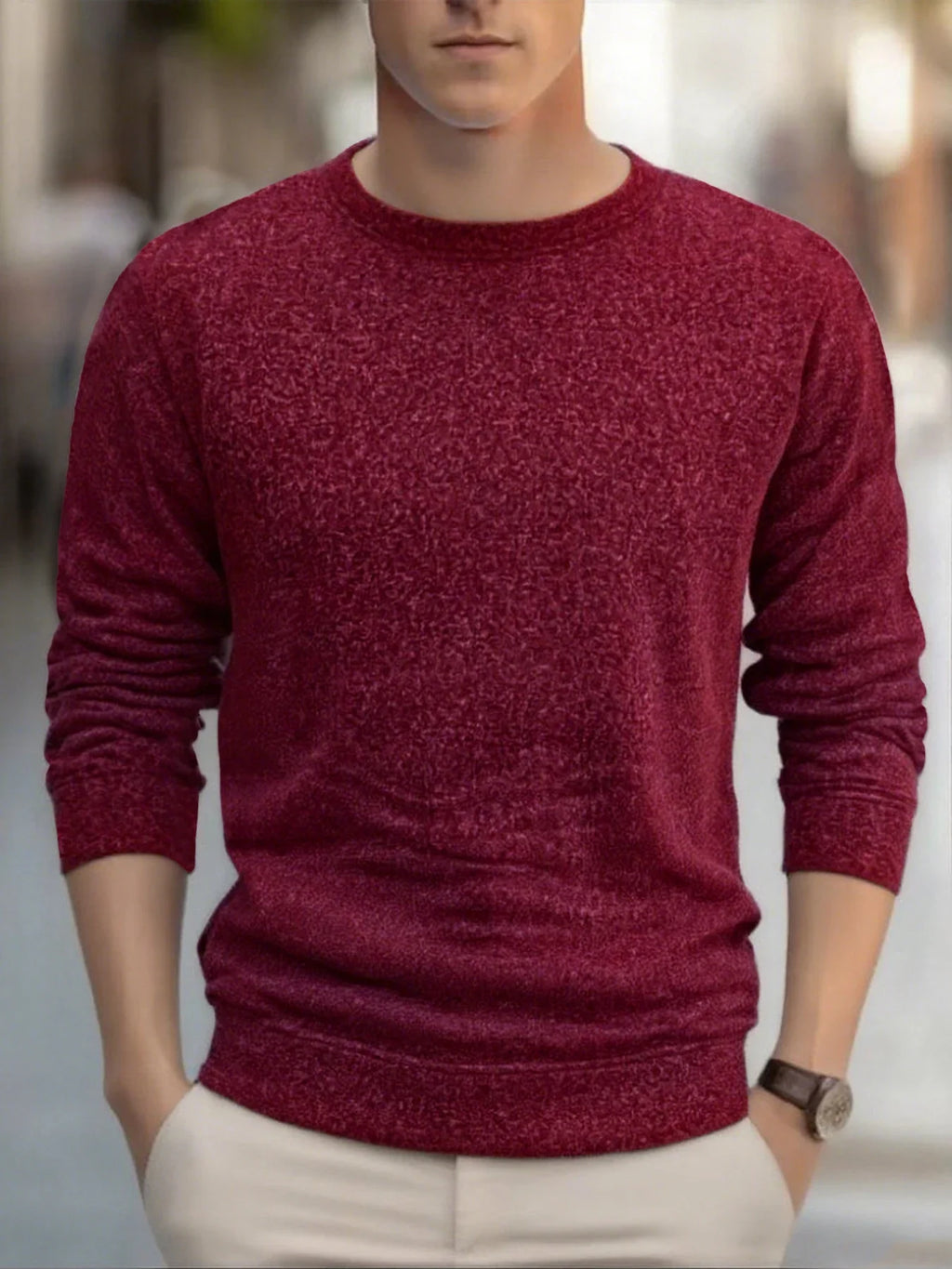 Men's Warm Crew Neck Sweatshirt Fleece Lined Thermal Pullover Autumn Winter Fashion Casual Sweater Loose Knit Long Sleeve Hoodie