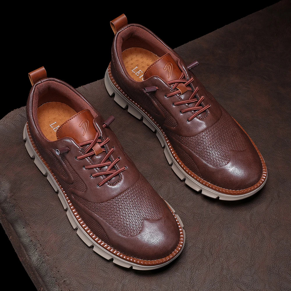 Men's Premium Leather Oxford Sneakers Casual Comfort Walking Shoes Navy Black Brown Fashion British Style Big Size 50 51 52