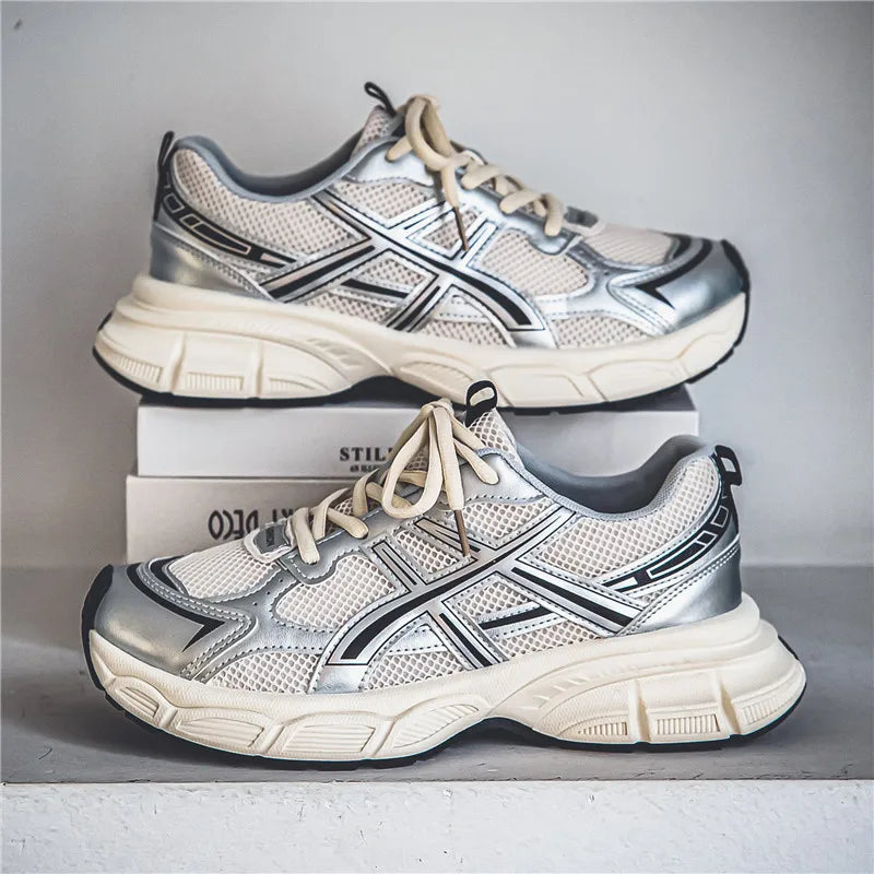 Men Breathable Casual Shoes Trendy Lace Up Vulcanized Sports Shoes Male Thick Sole Non-slip Dad Shoes Large Size 48