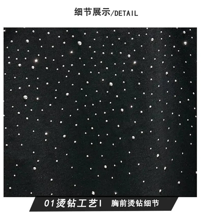 Summer Rhinestone Rivet T-shirt for Men Clothing Round Neck Casual T-shirt Fashion High Street 2024 Men's Summer Short Sleeves
