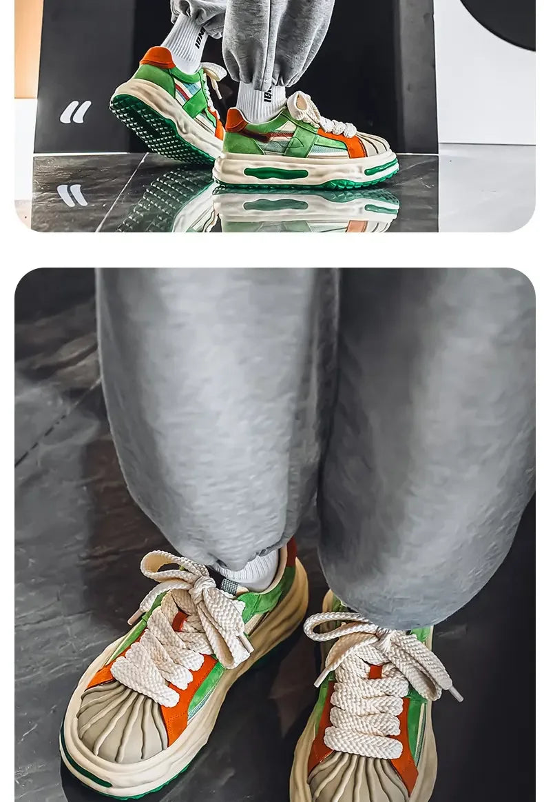 Sneakers Casual Mens Designer Dissolved Sole Board Shoes Fashion Leather Fabric Breathable Height Increased Platform Sport Shoes