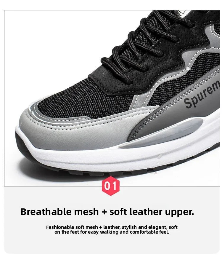 New Men's Breathable Low-Top Lace-Up Casual Shoes Comfortable Sports Shoes Lightweight PU Mesh Upgraded Version Fashionable