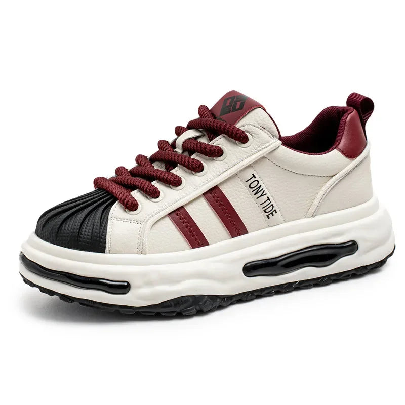 Men's Sneakers Design Printing Leather Casual Sports Shoes Fashion Comfortable Height Increased Flat Platform Skateboard Shoes