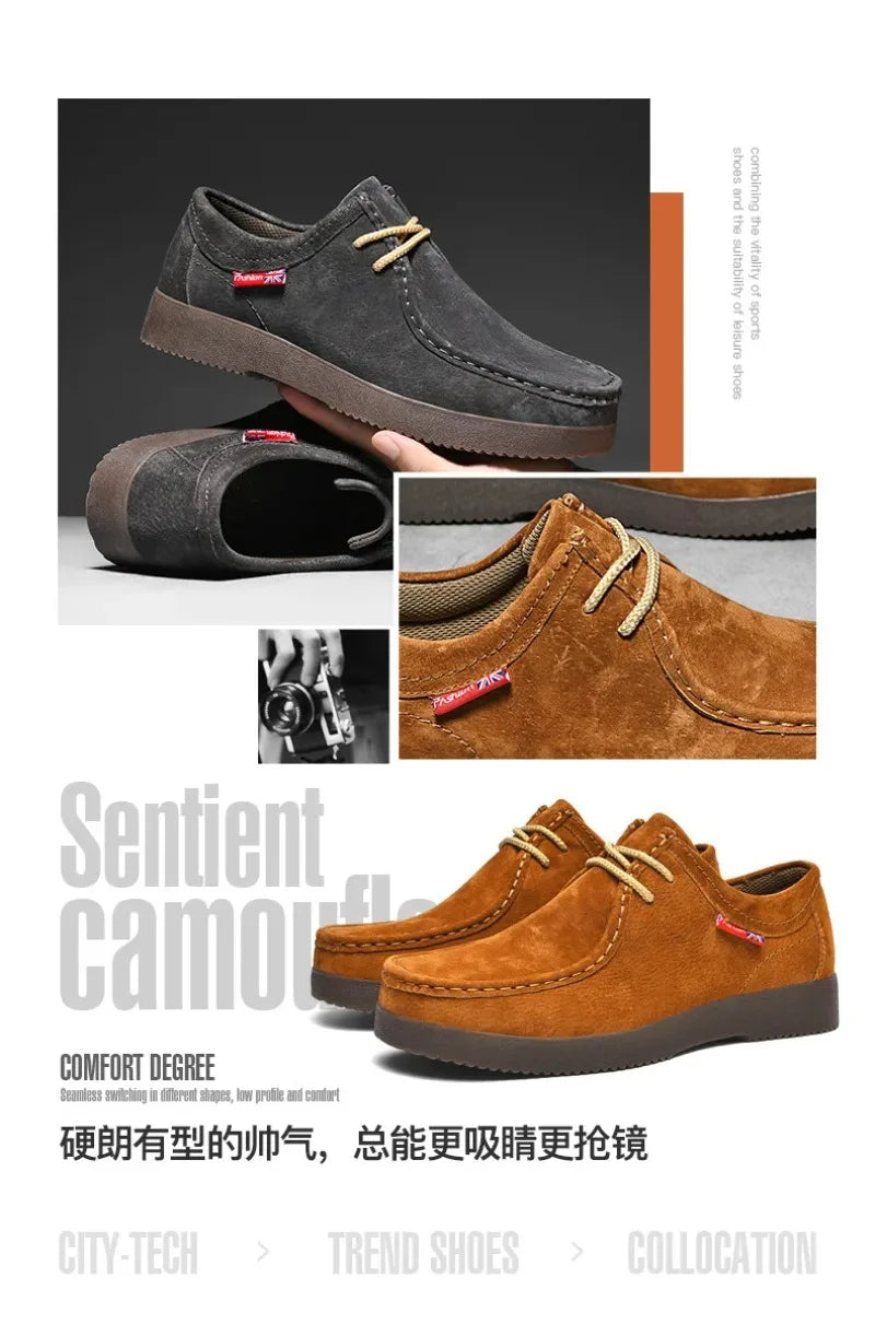High Quality Men Casual Shoes Suede Leather Work Shoes Platform British Business Party Dress Shoes Male Lace-up Flats Sneakers