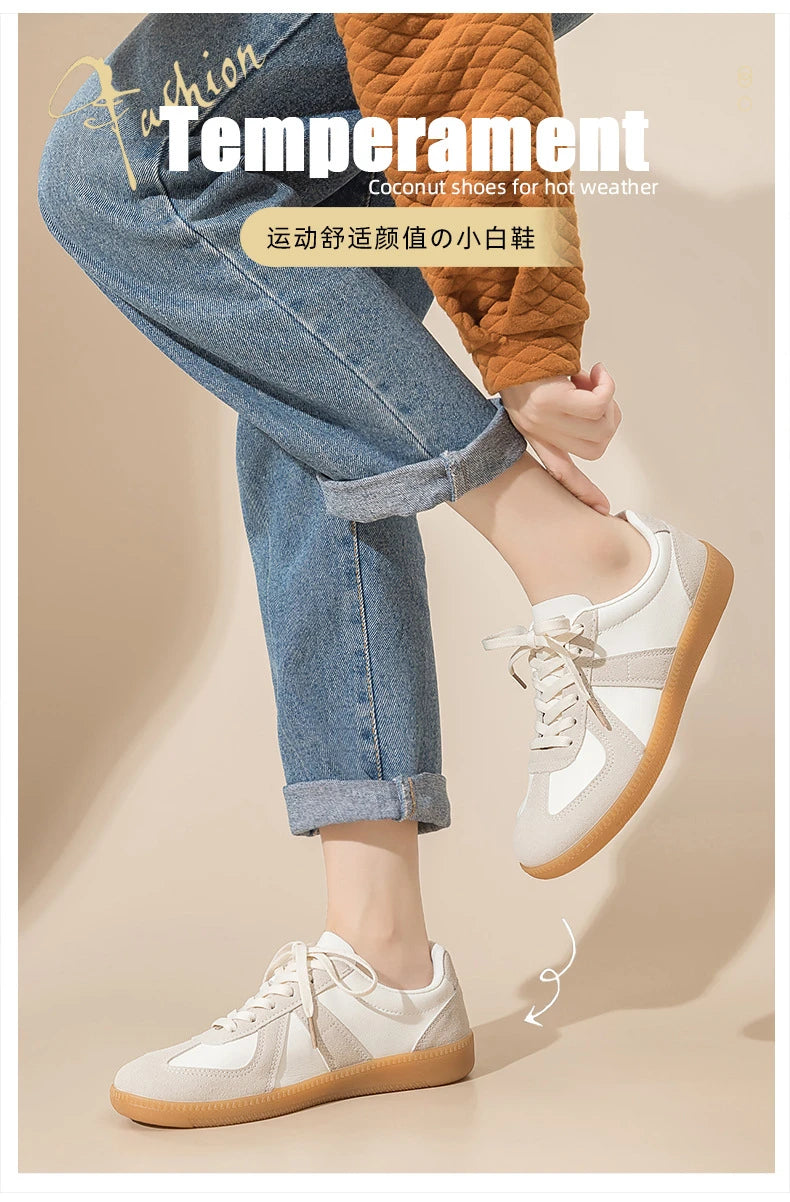 Luxury Designer Brand Women's Shoes 2025 Spring New Flat Casual Shoes PU Leather Breathable Fabric Comfortable Fashion Sneakers