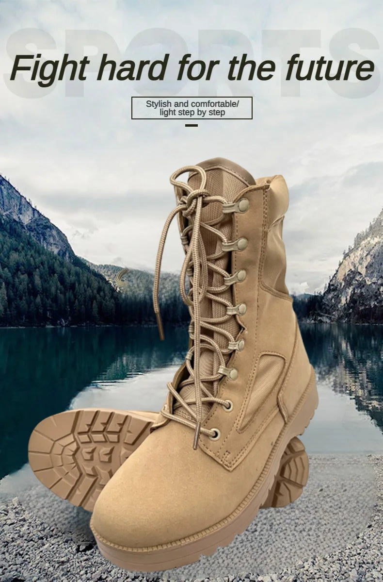 New Brand Leather Man Tactical Combat Boots Men Outdoor Hiking Desert Boots Breathable Male Ankle Boots