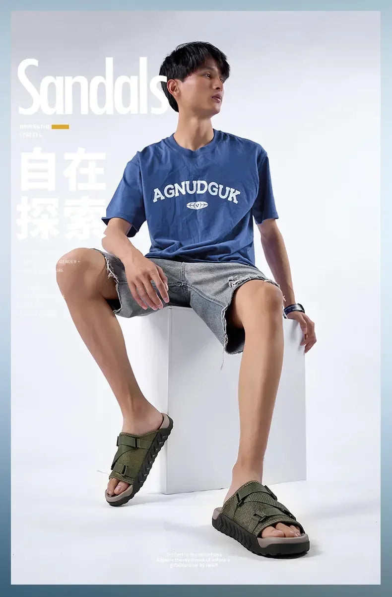 Men's Thick Soled Round Toe Fashionable Slippers Women's Comfortable Breathable Casual, Wear-resistant Sandals Summer Slippers