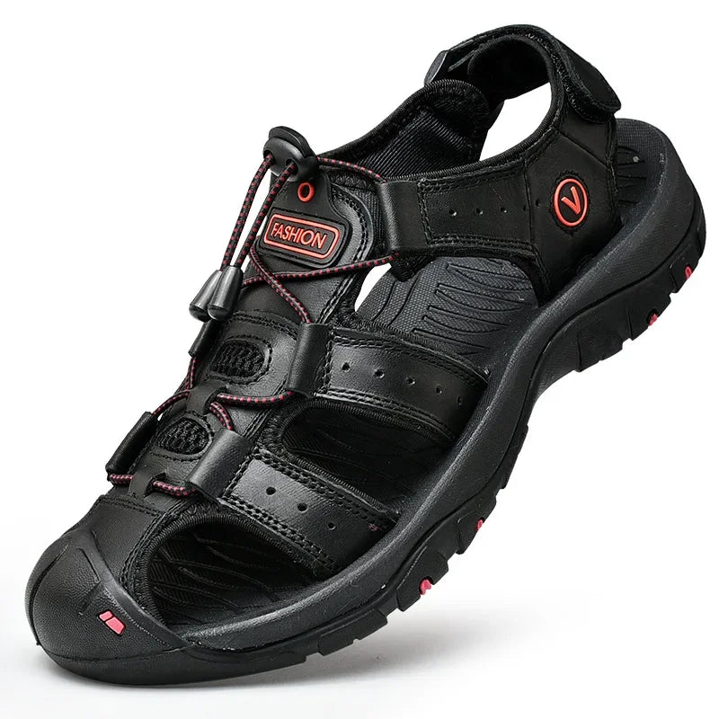 Men Summer Beach Sandals Outdoor Non-slip Wading Shoes Fisherman Leather Breathable Hiking Non-slip Sandals Sandalia Masculina