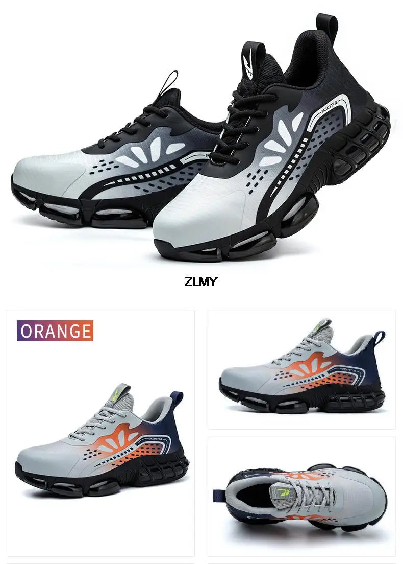 ZLMY Rotating Button Safety Shoes Men Steel Toe Sneakers Air Cushion Work Shoes Man Puncture Proof Work Safety Boots Protective
