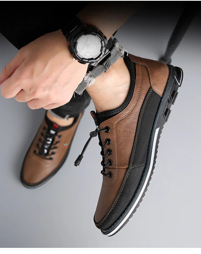 New Men's Leather Flat Casual Shoes Soft Sole Slip on Loafers Business Formal Shoes for Men Zapatos Casuales De Hombre Plus Size