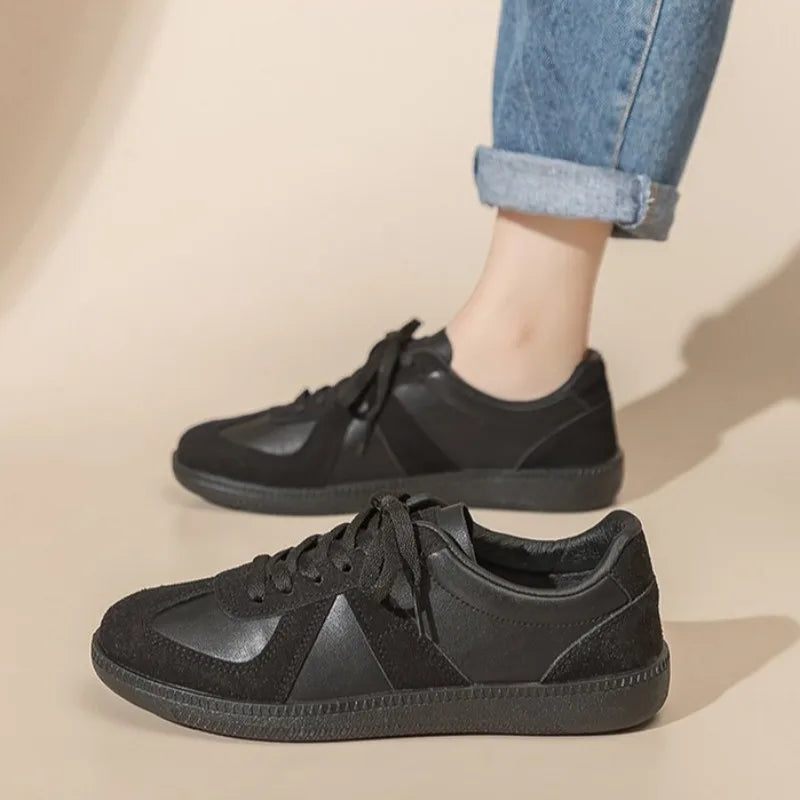 Luxury Designer Brand Women's Shoes 2025 Spring New Flat Casual Shoes PU Leather Breathable Fabric Comfortable Fashion Sneakers