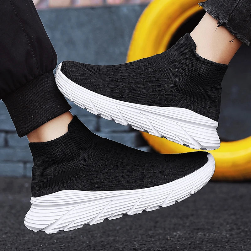 Soft Light Sneakers Men and Women Plus Size 35-46 Unisex Sports Shoes Thick Sole Cushioning EVA Slip On Ankle Socks Shoes