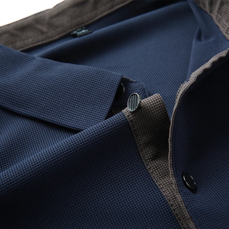 New Men's Business Casual  Long Sleeve Solid Color Polo Shirt Fashionable Warm Comfortable Four Seasons Versatile Top
