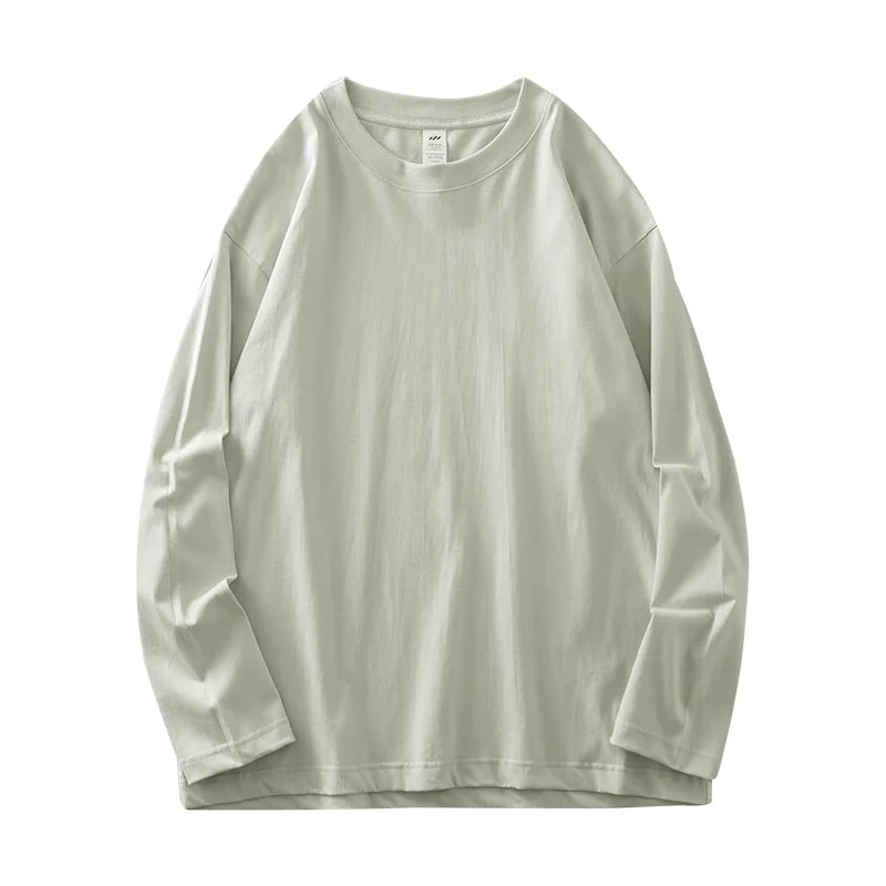 DUKEEN Men's 260G Long Sleeve T Shirts 2025 Spring Pure Cotton Solid Color Basic Crew-Neck Undershirt Men's Loose Tops 11 Color