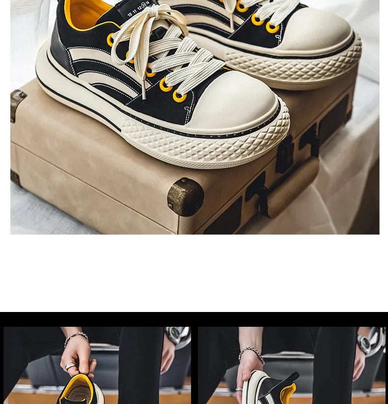 Brand Low Top Men's Canvas Sneakers Black Harajuku Big Head Platform Canvas Shoes Men Breathable Sport Casual Board Shoes Men