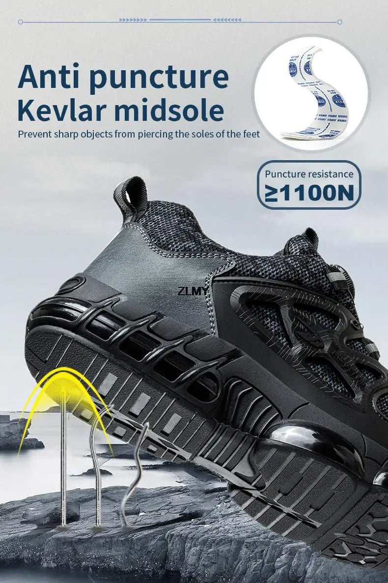 ZLMY Rotating Button Safety Shoes Men Steel Toe Sneakers Air Cushion Work Shoes Man Puncture Proof Work Safety Boots Protective
