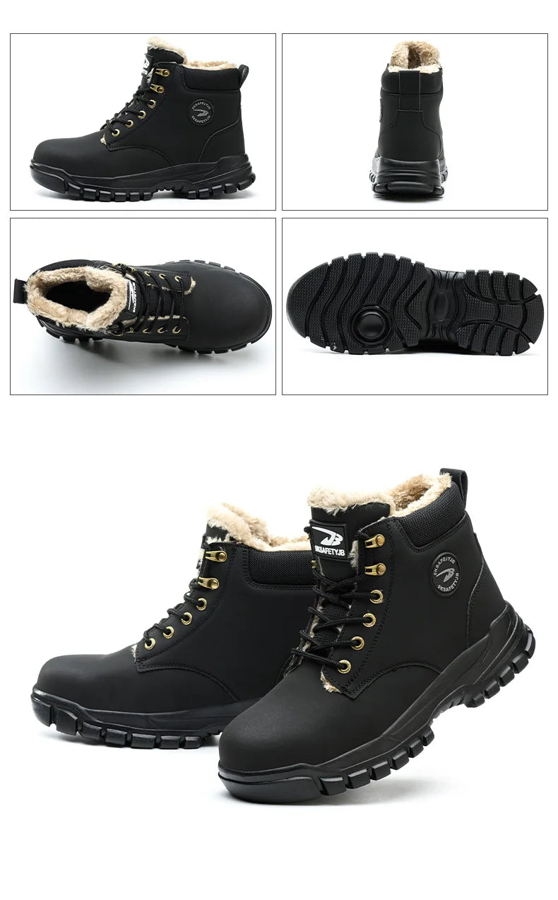 New 2024 Fashion Winter Velvet Work Safety Boots For Men Nail Proof Indestructible Waterproof Steel Toe Cap Male Sneakers