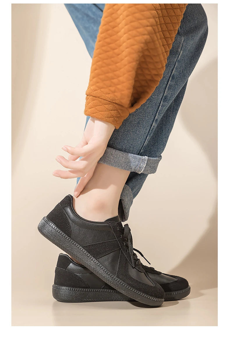 Luxury Designer Brand Women's Shoes 2025 Spring New Flat Casual Shoes PU Leather Breathable Fabric Comfortable Fashion Sneakers