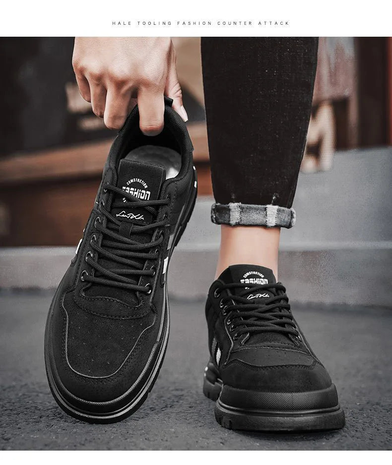 Oulylan Men's Luxury Running Shoes Breathable Skateboarding Shoes Black Thick Soled Comfortable Casual Sports Shoes Denim Boots