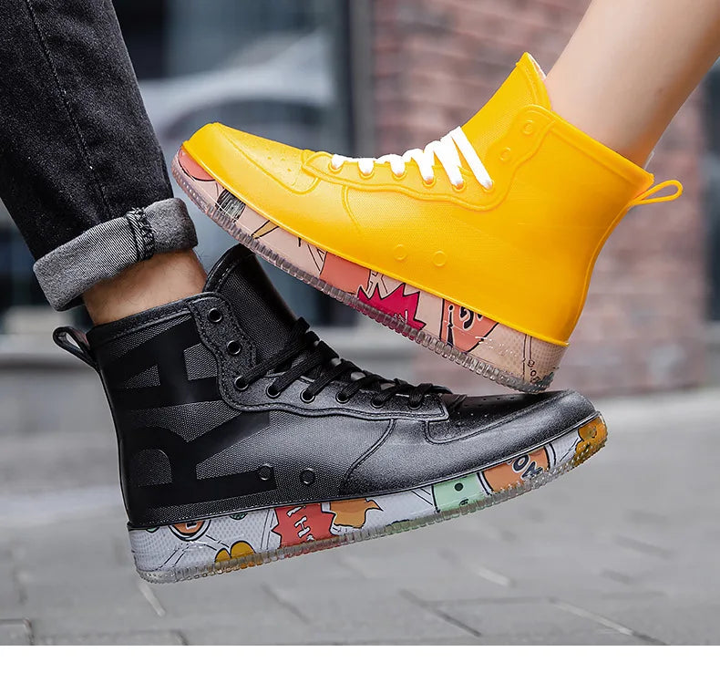 Men Rain Boots Fashion Trendy Nude Boots Anti-skid Work Chef Shoes Durable Waterproof Rubber Fishing Shoes Male Sneakers 2023New