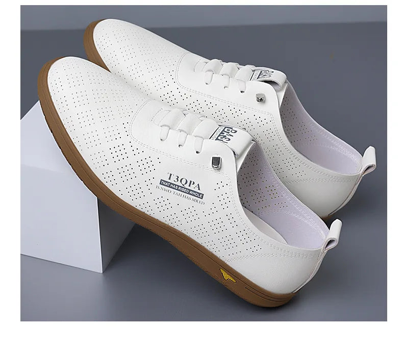 2025 Shoes for Men Leather Casual Shoes Summer New Microporous Slip-on Loafers Fashion Round Toe Sandals Driving Shoes