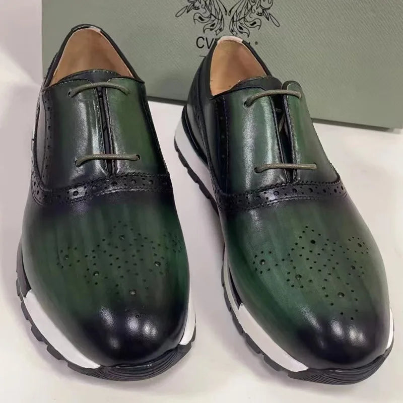 Spring Casual Shoes Men's Genuine Leather Anti-skid Sports Shoes Outdoor Walking Shoes Classic Pointed Breathable Leather Shoes