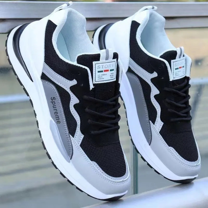 New Men's Breathable Low-Top Lace-Up Casual Shoes Comfortable Sports Shoes Lightweight PU Mesh Upgraded Version Fashionable