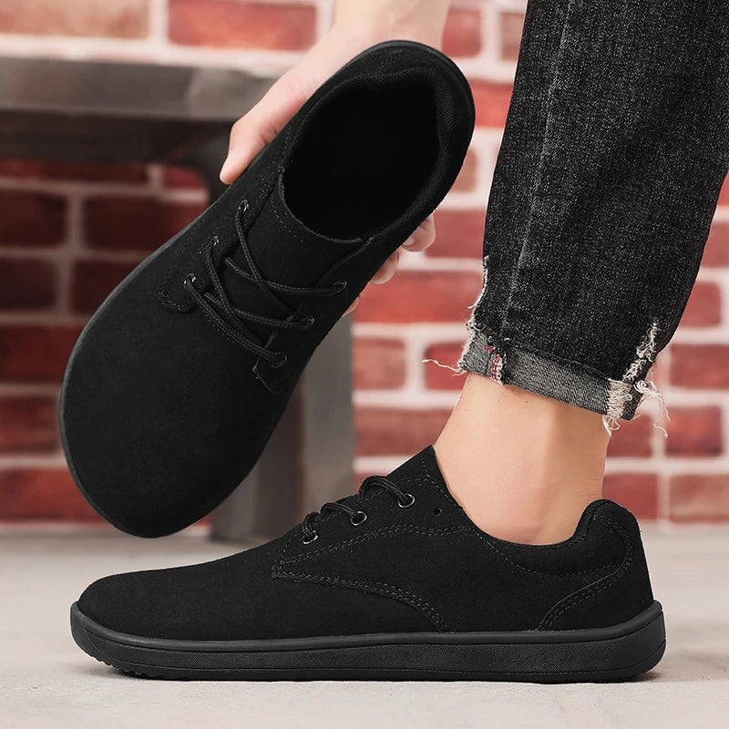 Barefoot Men's Sneakers With Wide Toe Size 48 Minimalist Cow Suede Leather Upper Casual Man Shoes Comfortable Walking Shoes