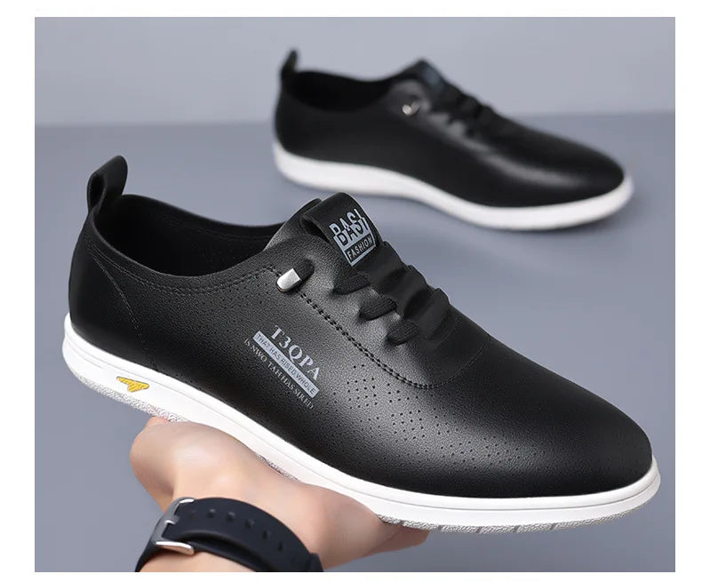 2025 Shoes for Men Leather Casual Shoes Summer New Microporous Slip-on Loafers Fashion Round Toe Sandals Driving Shoes