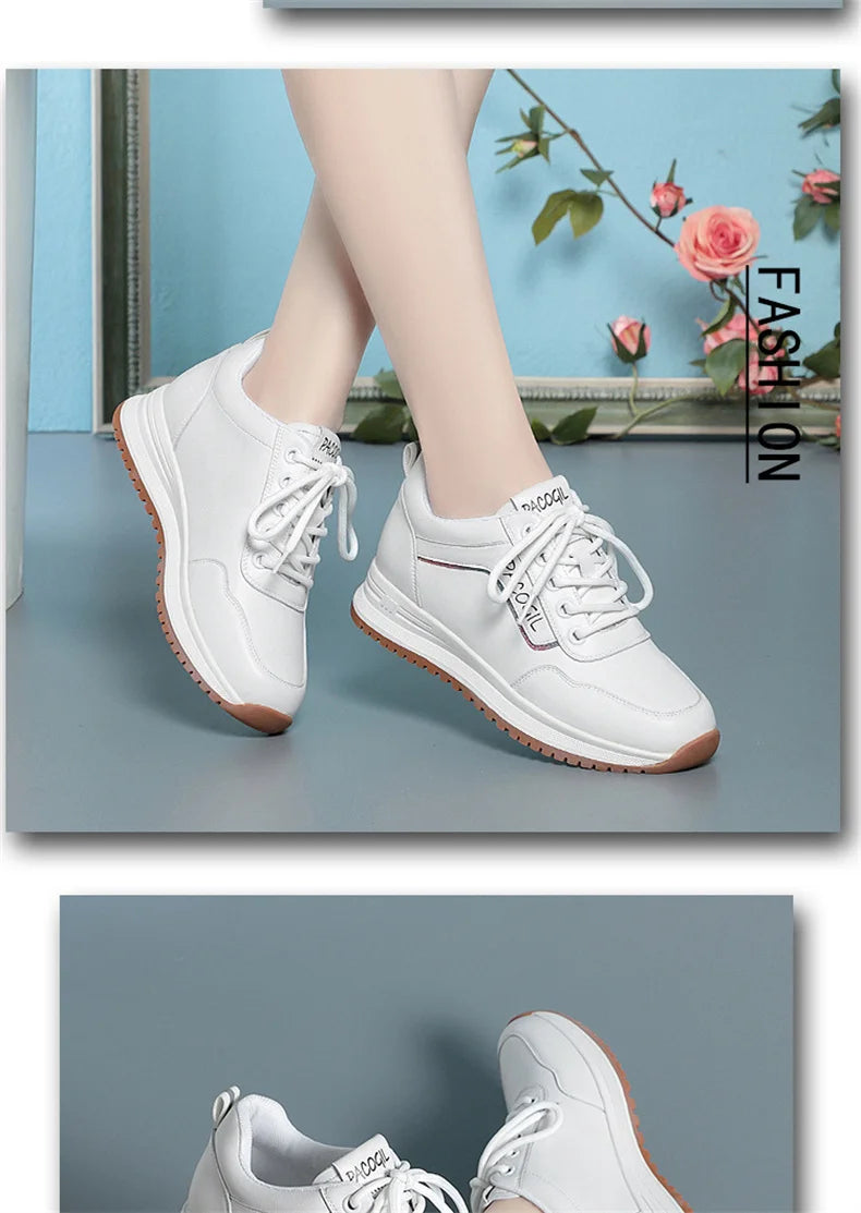 Women Versatile Non-slip Spring Autumn Soft Sole Soft Leather Shoes Fashion Breathable Lace-Up Solid Casual Flat Sneakers