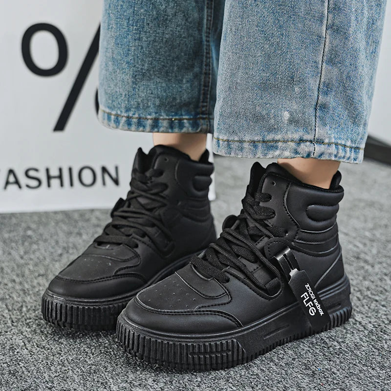 Men Platform Sneakers Lace Up Simple Design Skateboard Flats Outdoor Running Sports Shoes Casual High Top Sneakers For Couple 46