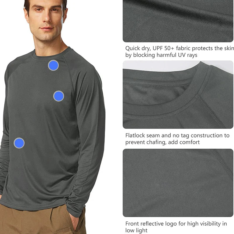 Men's Sun Protection shirts Summer UPF 50+ Long Sleeve Quick Dry Men Shirts Breathable Hiking Fish Performance Tops UV-Proof