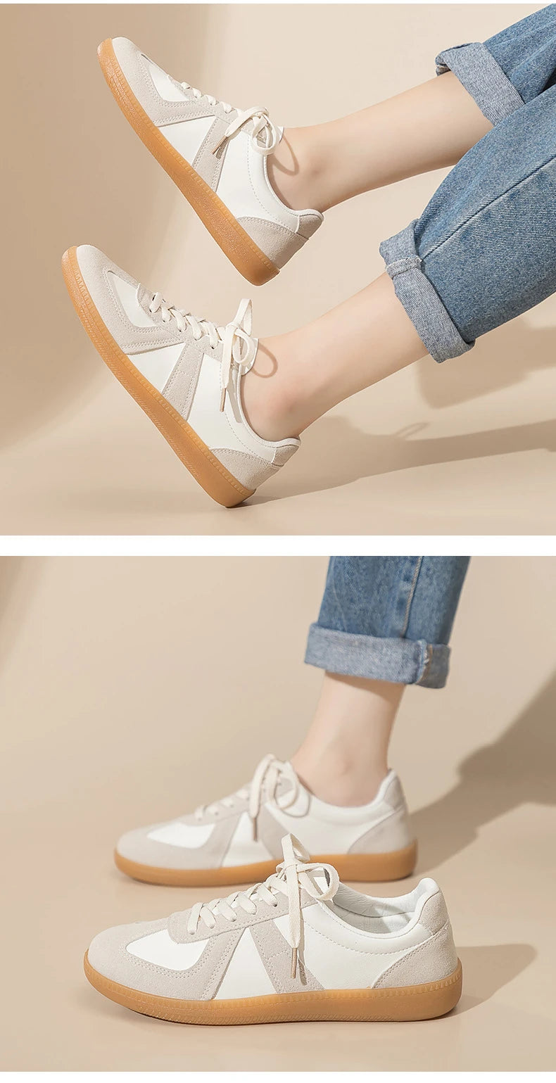 Luxury Designer Brand Women's Shoes 2025 Spring New Flat Casual Shoes PU Leather Breathable Fabric Comfortable Fashion Sneakers