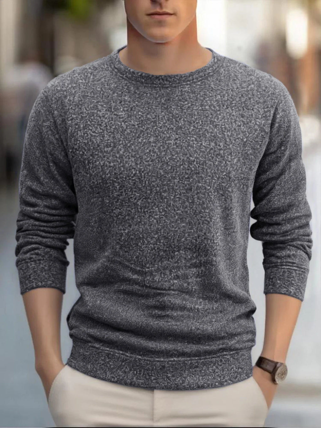 Men's Warm Crew Neck Sweatshirt Fleece Lined Thermal Pullover Autumn Winter Fashion Casual Sweater Loose Knit Long Sleeve Hoodie