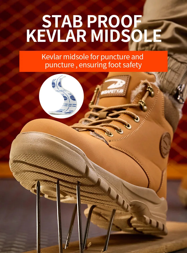 New 2024 Fashion Winter Velvet Work Safety Boots For Men Nail Proof Indestructible Waterproof Steel Toe Cap Male Sneakers
