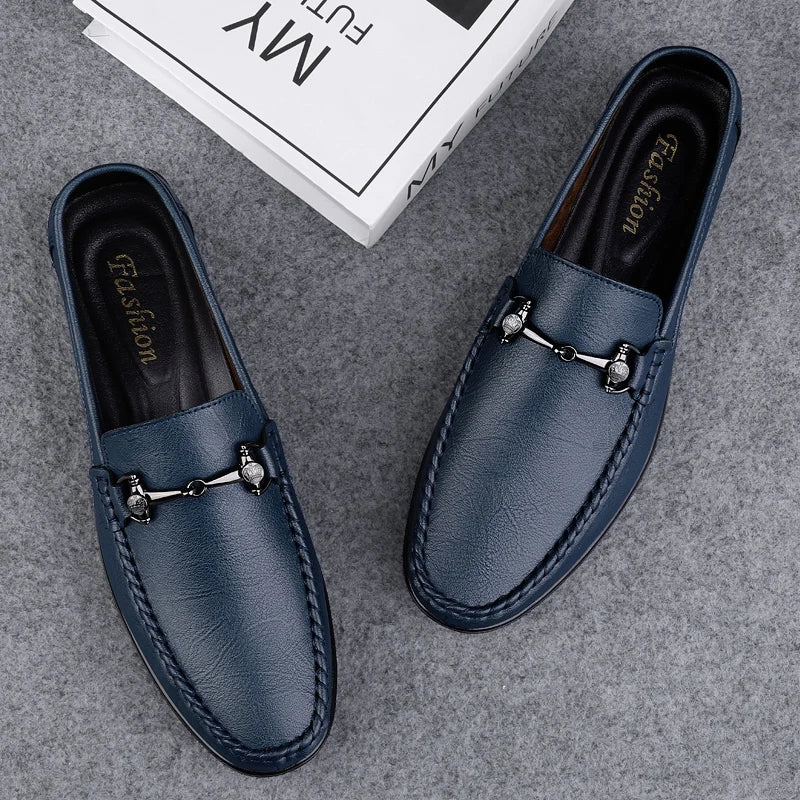 Elegantes Men Genuine Leather Loafers Non Slip Walking Shoes Breathable Outdoor Slip on Flats Casual Shoes Man Driving Moccasins