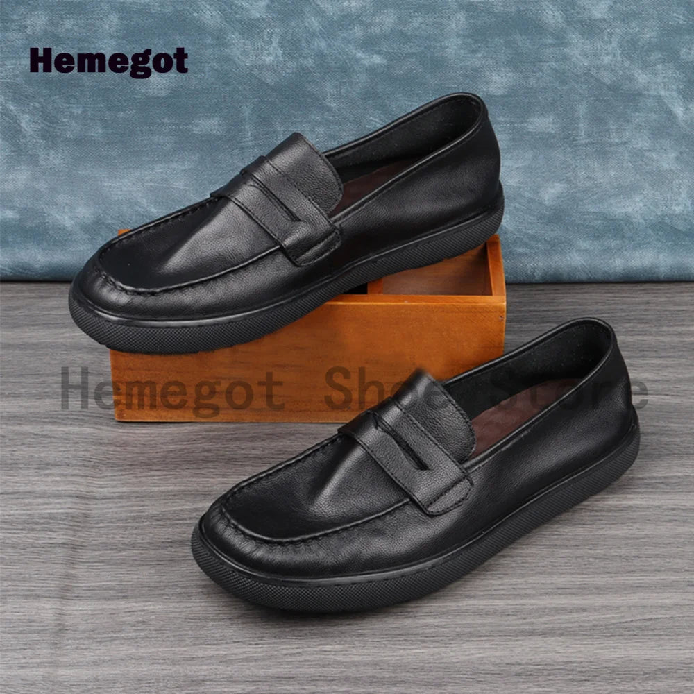 Black Leather Loafers Men Shoes Summer Soft Leather Men's Shoes Cowhide Breathable Single Shoes Handmade Casual Leather Shoes