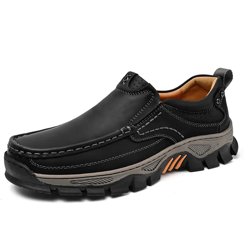 Retro Style Leather Loafers Mens Comfort Casual Shoes Breathable Male Driving Footwear Moccasin Travel Climbing Camping Footwear