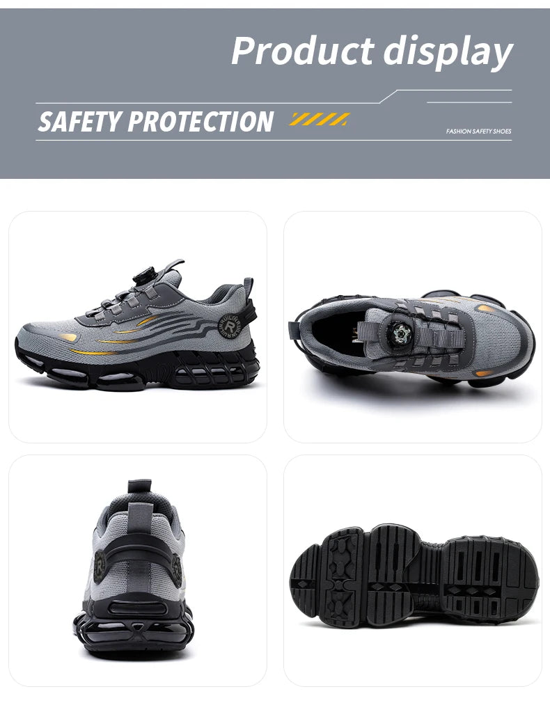 Indestructible Steel Toe Shoes for Men Women Construction Industrial Work Safety Sneakers Rotated Button Easy Wear