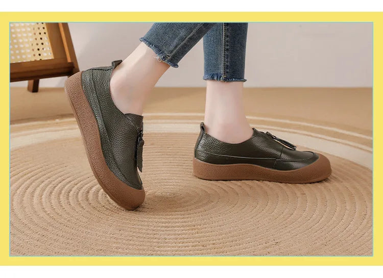 Top quality front zip red loafers woman slip-on geunine leather shoes designer womens oxford sneakers plus size female shoe