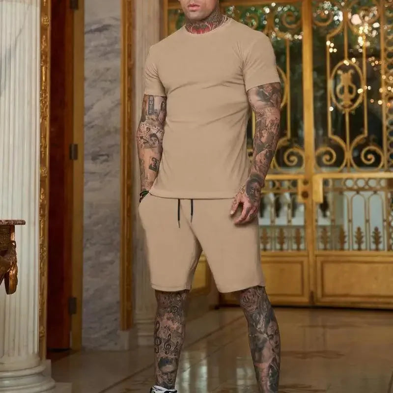 2025 Fashionable and casual summer outdoor sports suit men's breathable T-shirt shorts casual and fashionable two-piece set