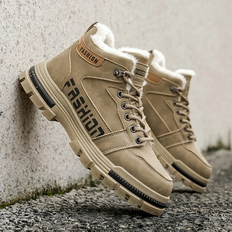 2025 Winter New: Men's Mid-High Top Warm Thickened Snow Sneakers - Versatile Trendy Platform Shoes for Outdoor Running