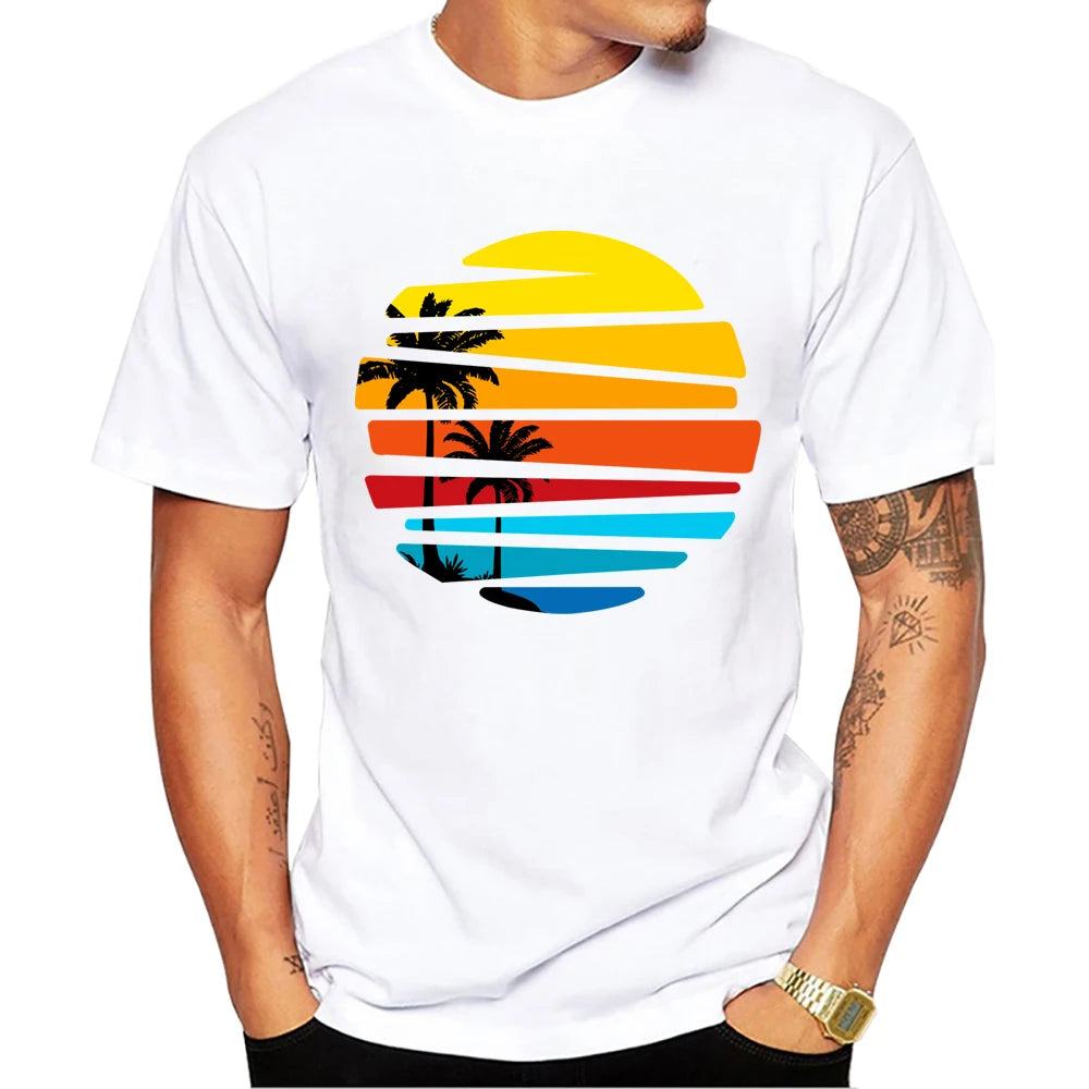 TEEHUB Mountain Sunset Brushstrokes Men T-Shirt African Safari Sunset T Shirts Short Sleeve Tshirts Geometric Harajuku Tee