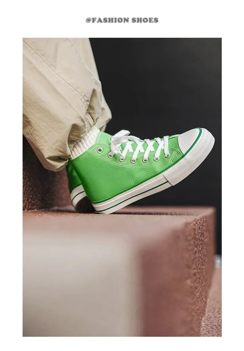 Retro High Top Canvas Shoes Classic Breathable Unisex Spring Autumn Fashionable Couple Style Cotton Lined Flat Bottom Sneakers